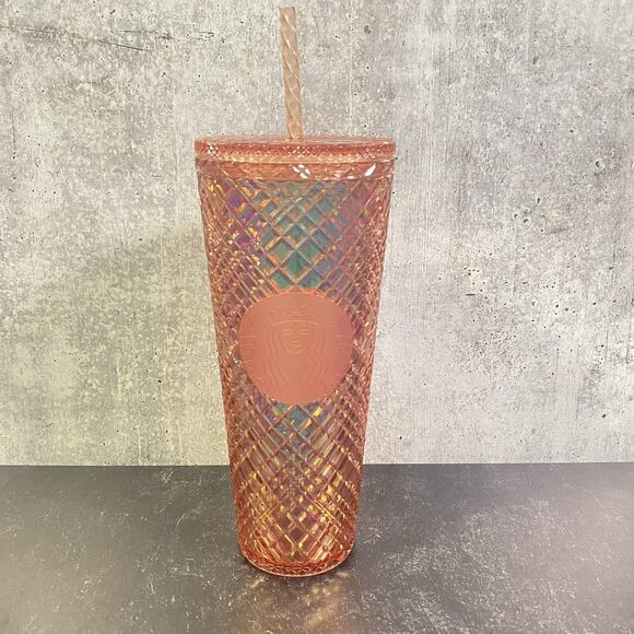Starbucks Winter 2021 Jeweled Cold Cup Tumbler Rose Gold w/Straw 24 oz iridescen - Picture 1 of 7